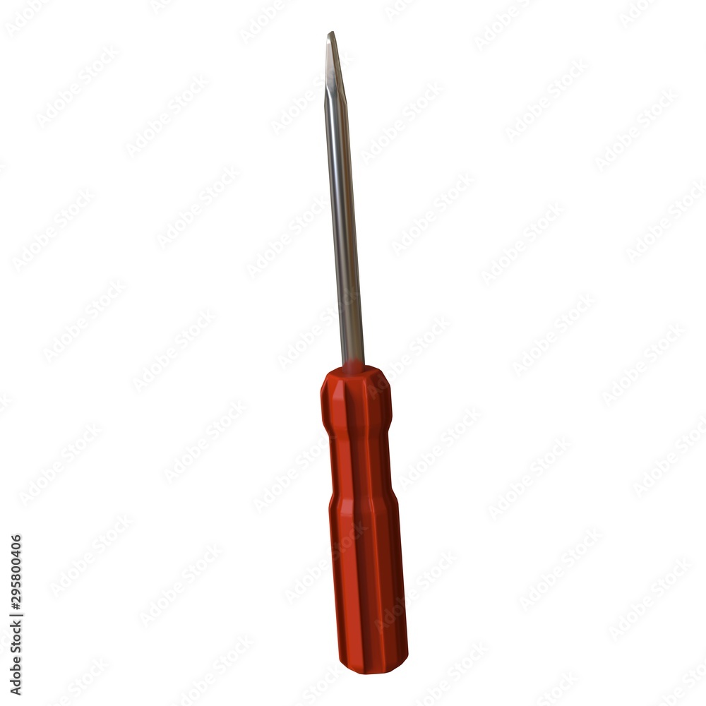Fototapete screwdriver with a red pen on a white background, isolate. 3d rendering of excellent quality in high