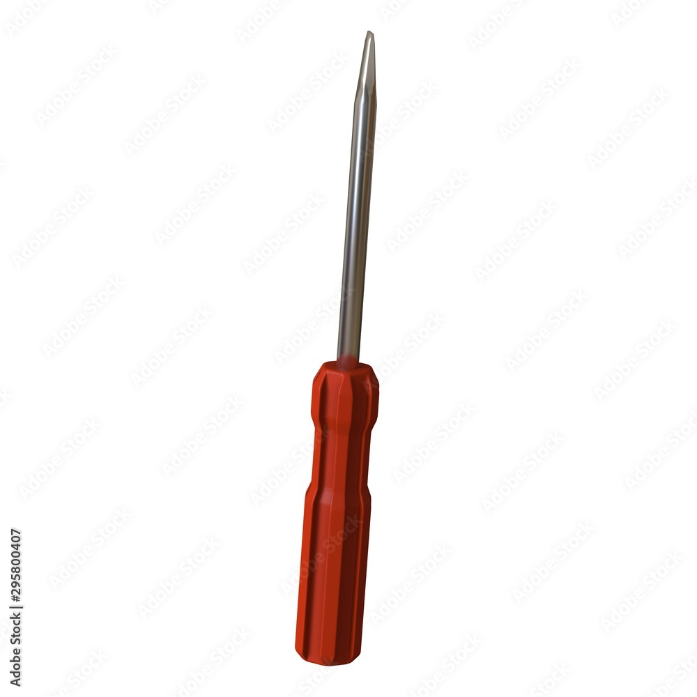 Fototapete screwdriver with a red pen on a white background, isolate. 3d rendering of excellent quality in high