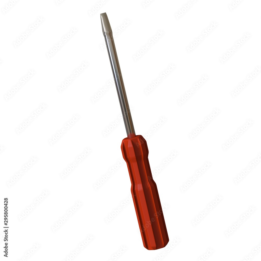 Fototapete screwdriver with a red pen on a white background, isolate. 3d rendering of excellent quality in high