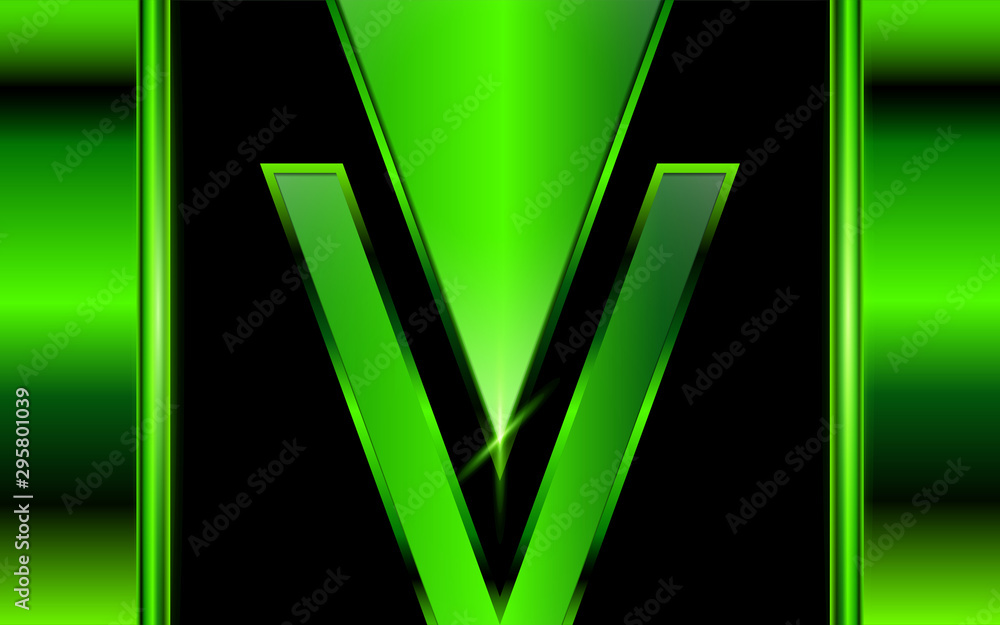 Poster abstract green light metal shapes on dark background texture. technology vector style design for use
