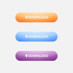 Set of download buttons isolated on gray background. Vector illustration.