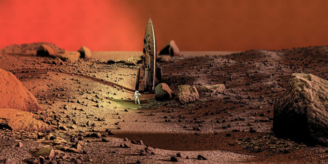 space rocket on mars