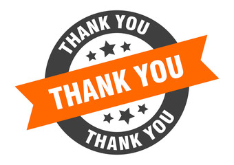 thank you sign. thank you orange-black round ribbon sticker