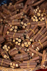 Alcalá de henares, Madrid / Spain. 10.13.2019. Sale of Licorice Root in street market.
