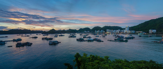 Cat Ba Island, Vietnam. Beautiful view of Holong Bay ,evening sunset