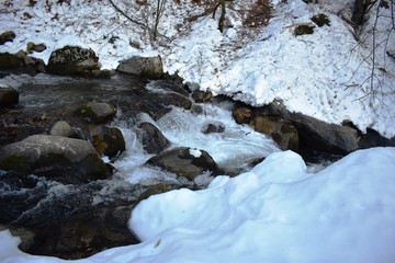 Mountain river in wintertime landscape