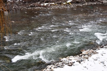 Mountain river in wintertime landscape