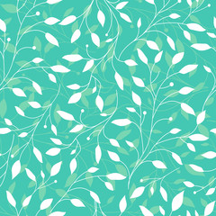 Seamless textile pattern. White leaves on a green background for fabric, tile, paper. Vector botanical illustration.