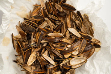 Sunflower seed shells. Background empty Sunflower seed shells