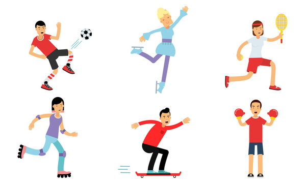 Different Kinds Of Outdoor Sports Pictured By Men And Women Vector Illustration Set Isolated On White Background