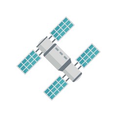 Space station with solar panel icon. Flat illustration of space station with solar panel vector icon for web design