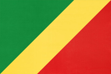 Republic of Congo national fabric flag, textile background. Symbol of african world country