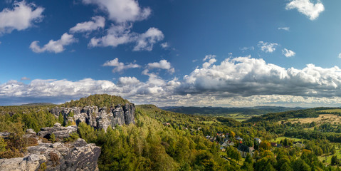 Obraz premium Landscape with rocks in Sandstone Mountains The Tisa Rocks, Tisa Walls (Tiske steny, Tyssaer Wände), Czech republic