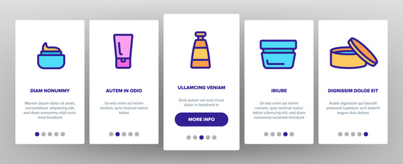 Healthy Cream Onboarding Mobile App Page Screen Vector Icons Set Thin Line. Healthcare Cream In Tube And Container Concept Linear Pictograms. Day And Night Skin Protection Contour Illustrations