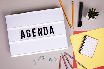 Agenda, workplace, meeting and conference concept