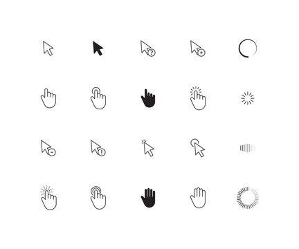 Interface cursor. Choosing here point ui touch click arrows and hand screen pointing vector icons. Press pointer touch, click cursor interface illustration
