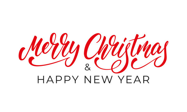 Merry Christmas and Happy New Year lettering. Christmas and New Year text calligraphy label design
