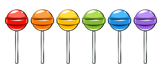 Colorful lollipops candies set in cartoon style.