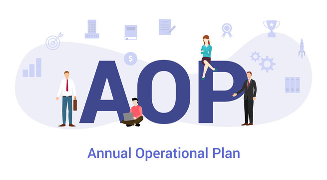 aop annual operational plan concept with big word or text and team people with modern flat style - vector