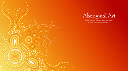 Aboriginal dot art vector banner with text.