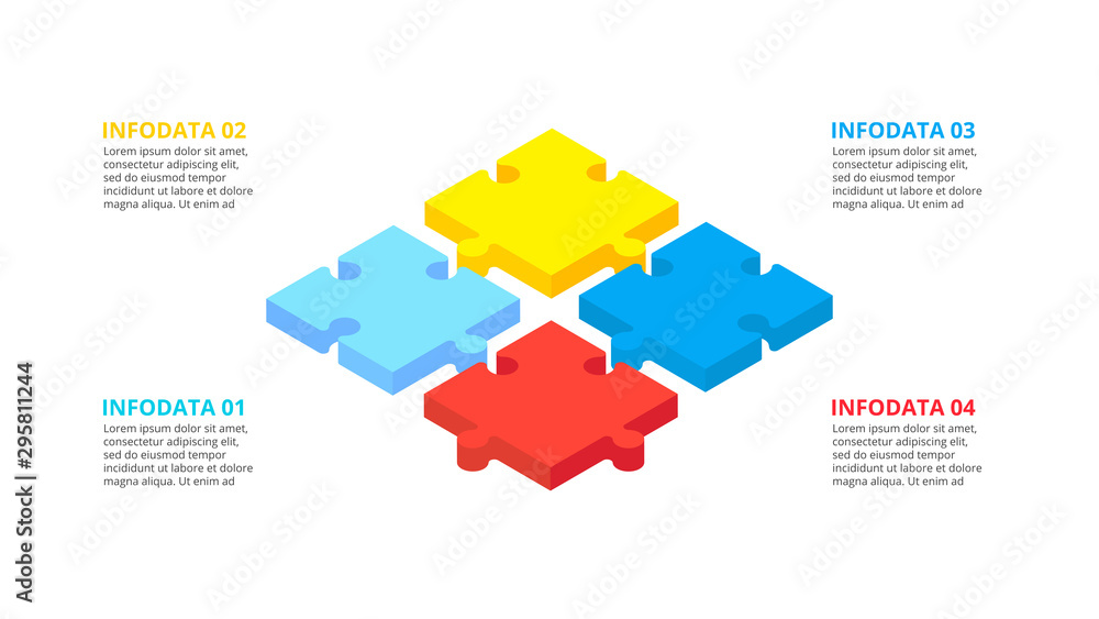 Poster isometric puzzle vector processes infographics. businecc concept for chart, diagram, web design, or 