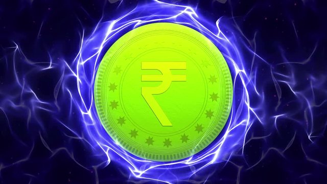 Rupee Golden Coin in Particle Animation, Business Concept, Background, Rendering, Loop, 4k
