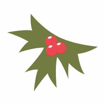 Holly berry leaves vector cartoon simple icon isolated on a white background.