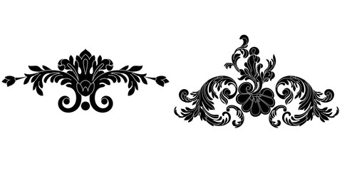 Set of black vintage baroque ornament, corner. Retro pattern antique style acanthus.Black vintage baroque ornament, corner. Retro pattern antique style acanthus.