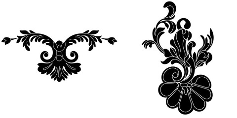 Set of black vintage baroque ornament, corner. Retro pattern antique style acanthus.Black vintage baroque ornament, corner. Retro pattern antique style acanthus.