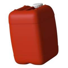 Red canister with engine oil or lubricant isolated on white background. 3D rendering of excellent quality in high resolution. It can be enlarged and used as a background or texture.