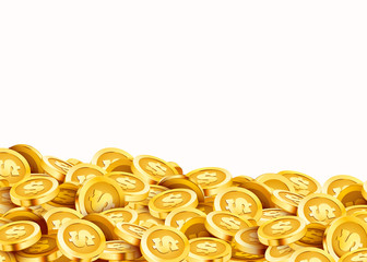 Golden shiny coins. Big bunch of old metal money. Precious expensive treasure.