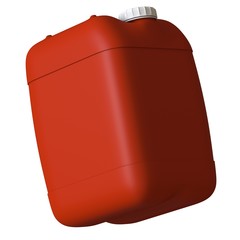 Red canister with engine oil or lubricant isolated on white background. 3D rendering of excellent quality in high resolution. It can be enlarged and used as a background or texture.