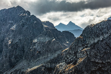 High mountain peaks. Tatra Mountains in Poland. View from Koscielec