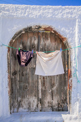 Freshley washed underwear for drying at Santorini