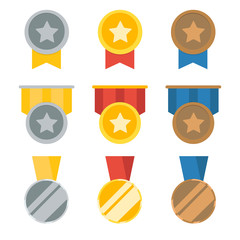  Set of Medal - gold, silve...ed on white background.