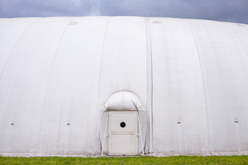 White inflatable hangar. Canopy made of tarpaulin.