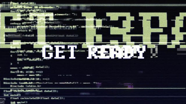 GET READY Glitch Text Animation, Rendering, Background, with Alpha Channel, Loop, 4k