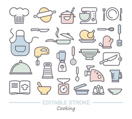 Cooking Icon set. Linear icons with editable stroke