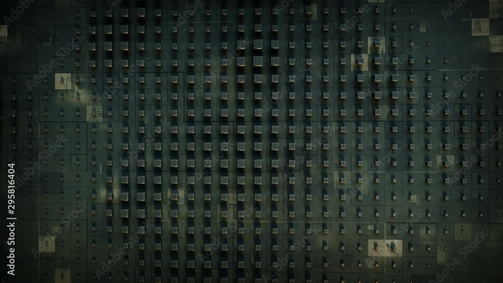 Poster black metallic blocks on wall. abstract futuristic industry concept. seamless loop 3d render animati