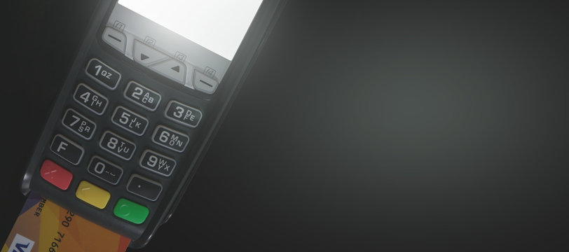 Payment by credit card using POS terminal, approved payment and copyspace