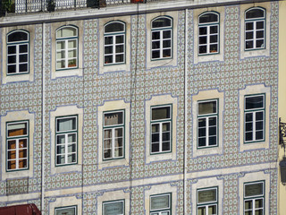  Typical facade of a building with tiles (azuleios)  wall  of Lisbon, Portugal
