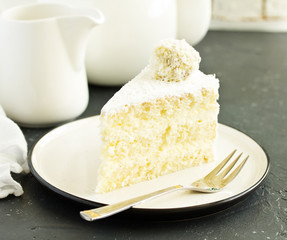 Coconut homemade cake. selective focus.