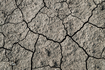 Texture of dry cracked soil. Damaged ground. Drought season.
