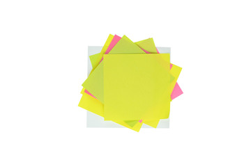 Colorful sticky notes and white paper note is stacking isolated on white background with clipping path.