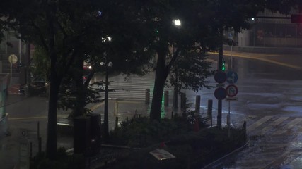 TOKYO,JAPAN - 12 OCTOBER 2019 : Powerful Typhoon Hagibis made landfall. Heaviest rain and winds in 60 years. Government issued highest level of disaster warning. View around Shibuya scramble crossing.