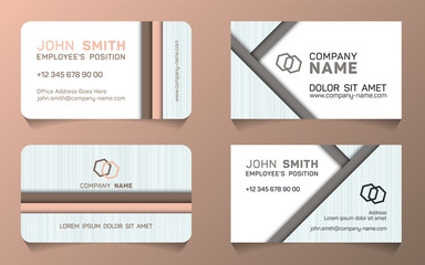 Horizontal business card minimal idea vector templates set. Flat business card graphic design with place for logo, employee's name, position, mobile number, website and company office address.