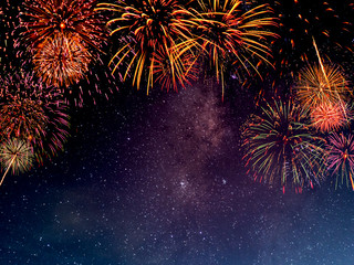 Fireworks with blur milky way background