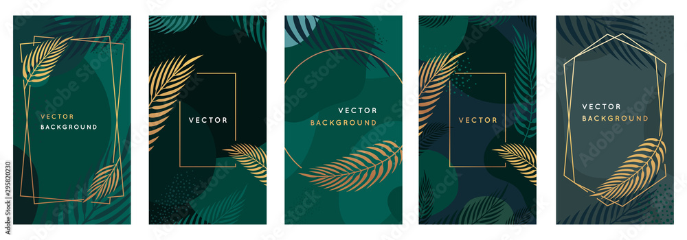 Aufkleber Vector design template in simple modern style with copy space for text and palm leaves  - wedding invitation backgrounds and frames, social media stories wallpapers