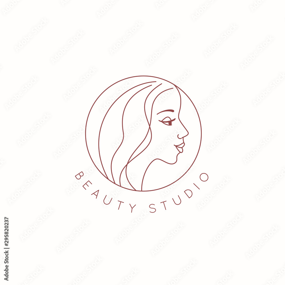 Poster vector abstract logo design template in trendy linear minimal style, emblem for beauty studio and co