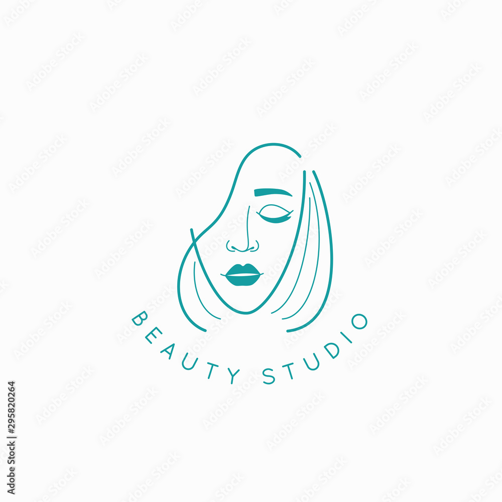 Poster vector abstract logo design template in trendy linear minimal style, emblem for beauty studio and co